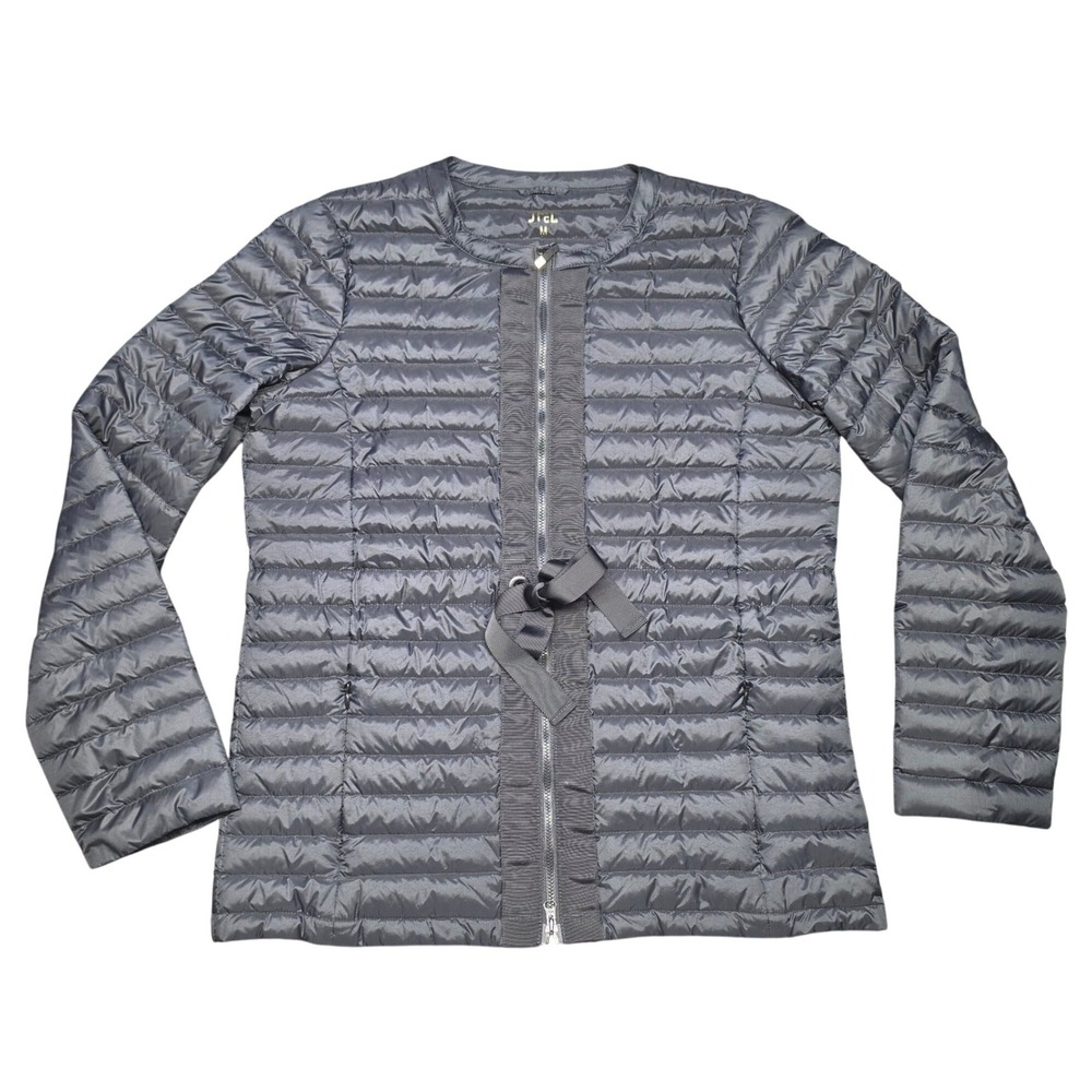 J.McLaughlin Puffer Jacket Black Womens Medium Goose Down Quilted Bow Trim Light
